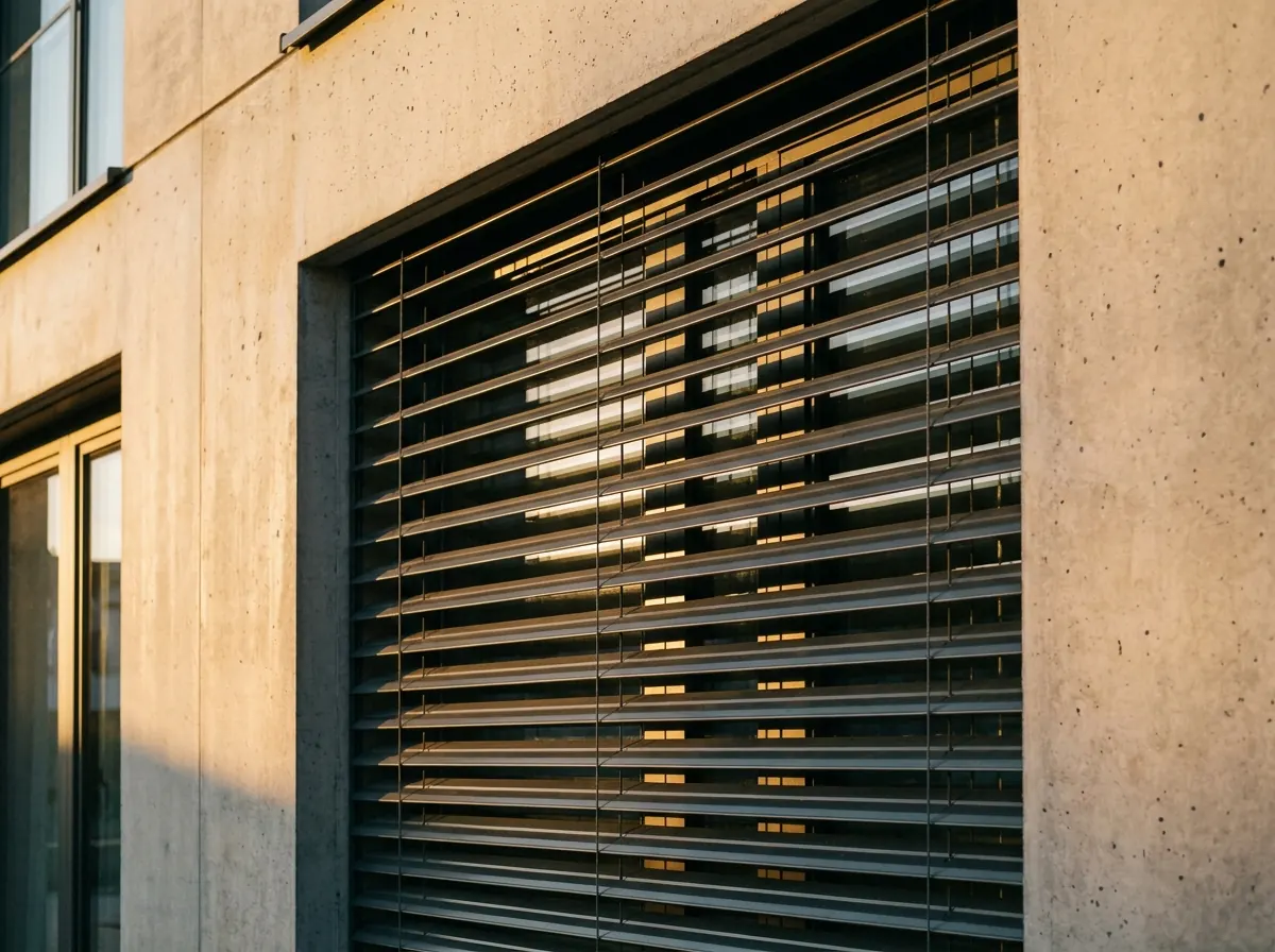 Raffstore-Lamellen im Detail an einer modernen Fassade