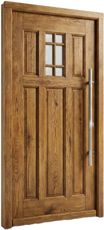 Klassische Holz-Haustür aus Eiche mit Glasausschnitt, freistehend